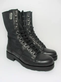 Anfibio pelle e tessuto donna 101164 nero<Oxs New