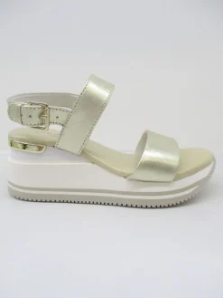 Sandalo pelle donna Helyette platino<Apepazza Online