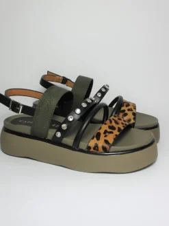 Sandalo pelle donna HL9390 Verde/Maculato<Cafènoir Outlet