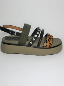 Sandalo pelle donna HL9390 Verde/Maculato<Cafènoir Outlet