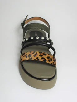 Sandalo pelle donna HL9390 Verde/Maculato<Cafènoir Outlet