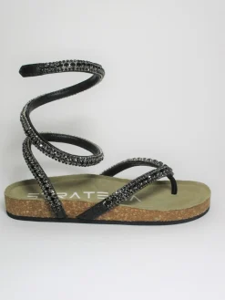 Sandalo pelle donna basso S07 NERO<Strategia Sale