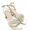 Sandalo tacco pelle donna Flora Platinum intreccio<Apepazza Hot