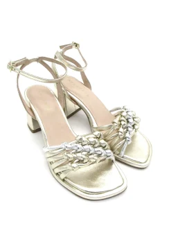 Sandalo tacco pelle donna Flora Platinum intreccio<Apepazza Hot