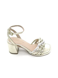 Sandalo tacco pelle donna Flora Platinum intreccio<Apepazza Hot
