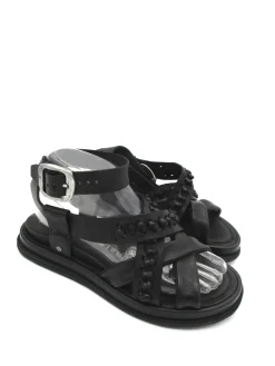 Sandalo zeppa in pelle donna Black - A65003 -<AS98 Hot