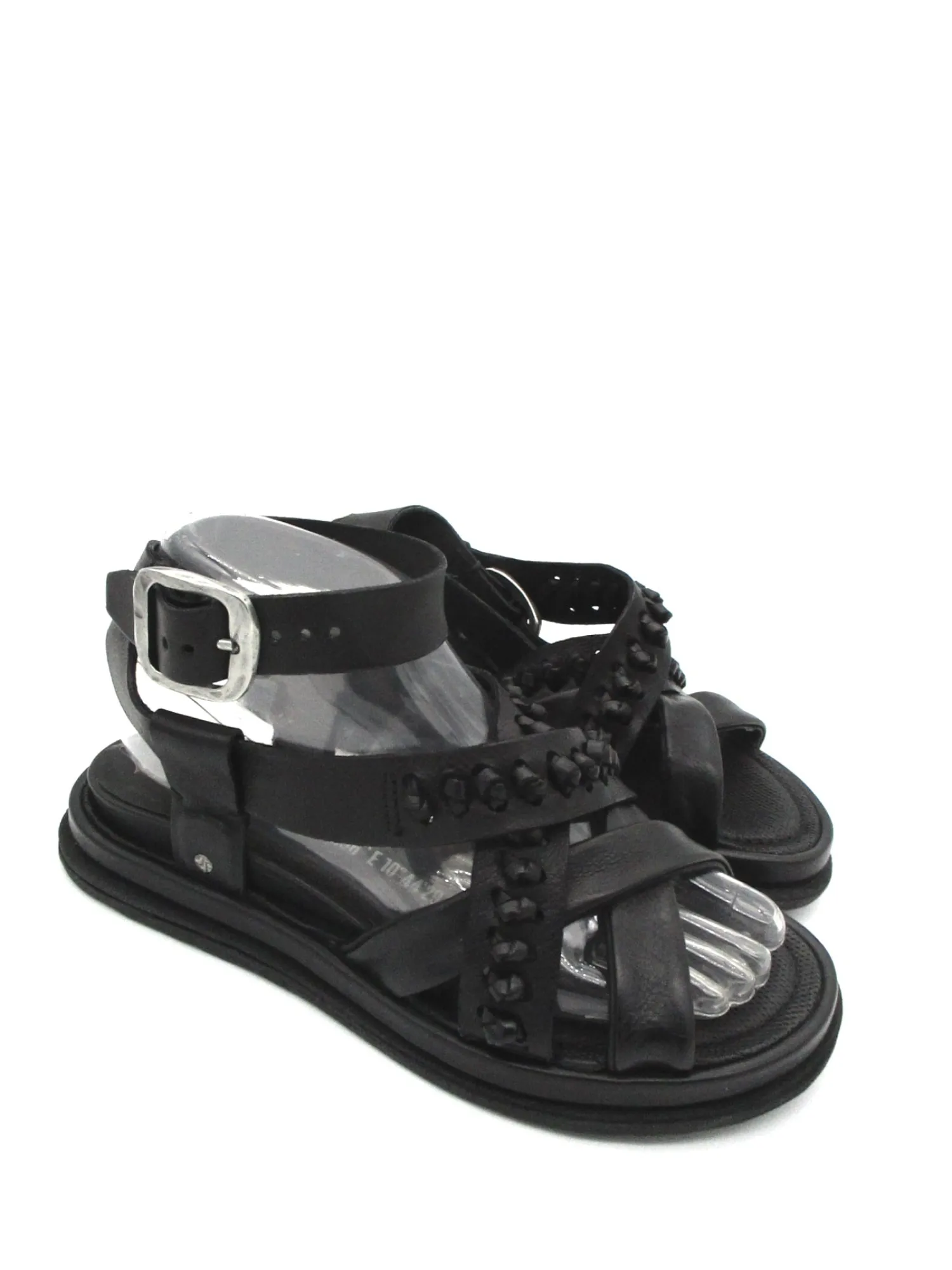 Sandalo zeppa in pelle donna Black - A65003 -<AS98 Hot