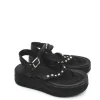 Sandalo zeppa in pelle donna Black - A78002 -<AS98 Best