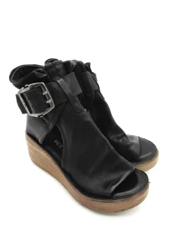 Sandalo zeppa in pelle donna Black -528036-<AS98 Hot