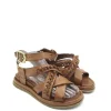 Sandalo zeppa in pelle donna A65003 Camel<AS98 Best