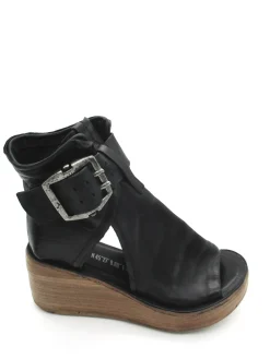 Sandalo zeppa in pelle donna Black -528036-<AS98 Hot