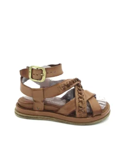 Sandalo zeppa in pelle donna A65003 Camel<AS98 Best