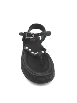 Sandalo zeppa in pelle donna Black - A78002 -<AS98 Best