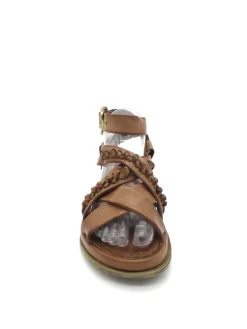 Sandalo zeppa in pelle donna A65003 Camel<AS98 Best