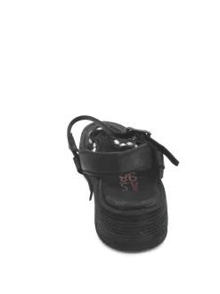 Sandalo zeppa in pelle donna Black - A78002 -<AS98 Best