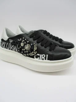 Sneaker pelle donna G411B nera<Gio+ Hot